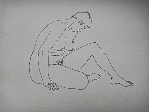 Tekening vrouwelijk naakt door Jacques Le Flaguais, Antiek en Kunst, Kunst | Schilderijen | Klassiek, Ophalen of Verzenden