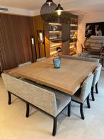 Eiken houten tafel met bijpassende banken en stoelen, Huis en Inrichting, Ophalen, Zo goed als nieuw