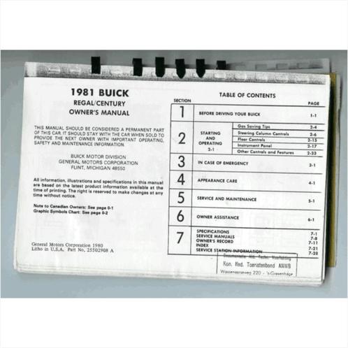 Buick Century Regal Instructieboekje 1981 #1 Engels, Autos : Divers, Modes d'emploi & Notices d'utilisation, Enlèvement ou Envoi