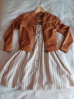 Set feestelijk bruin vestje en gestreept kleedje 128-134, Kinderen en Baby's, Kinderkleding | Maat 128, Jongen of Meisje, Ophalen of Verzenden