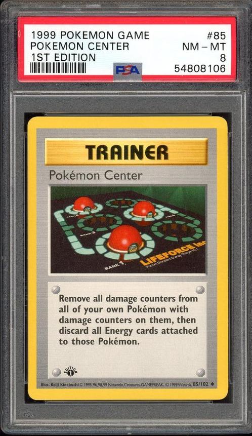 Pokemon Center 1st Edition PSA 8 - 85/102 - Base Set 1999, Hobby en Vrije tijd, Verzamelkaartspellen | Pokémon, Zo goed als nieuw