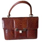 vintage kroko dameshandtas., Handtassen en Accessoires, Tassen | Damestassen, Bruin, Ophalen of Verzenden, Zo goed als nieuw, Be
