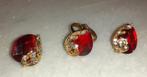 Juwelenset vintage rode strass '90, Handtassen en Accessoires, Oorbellen, Verzenden, Glas, Met strass
