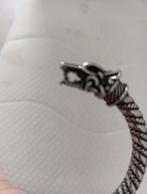 Noorse torque armband en ring met berenhoofd., Ophalen of Verzenden, Zo goed als nieuw, Zilver, Staal