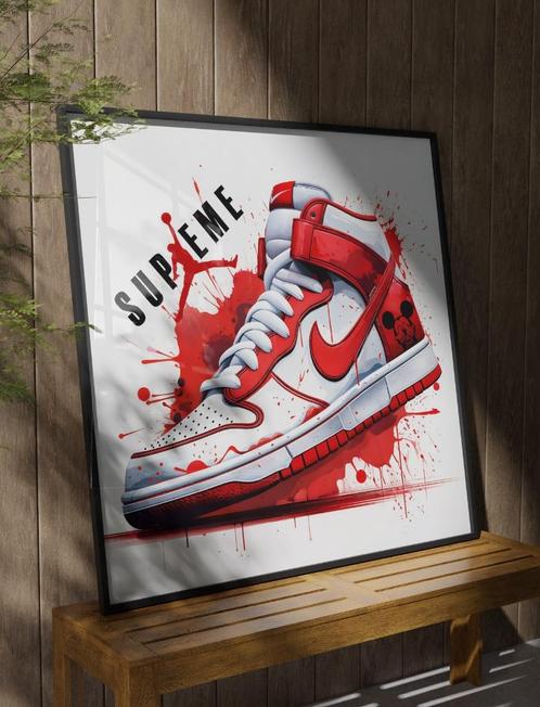 Uniek XXL Glasschilderij | Nike Jordan x SUPREME - 6 sizes, Huis en Inrichting, Woonaccessoires | Schilderijen, Tekeningen en Foto's