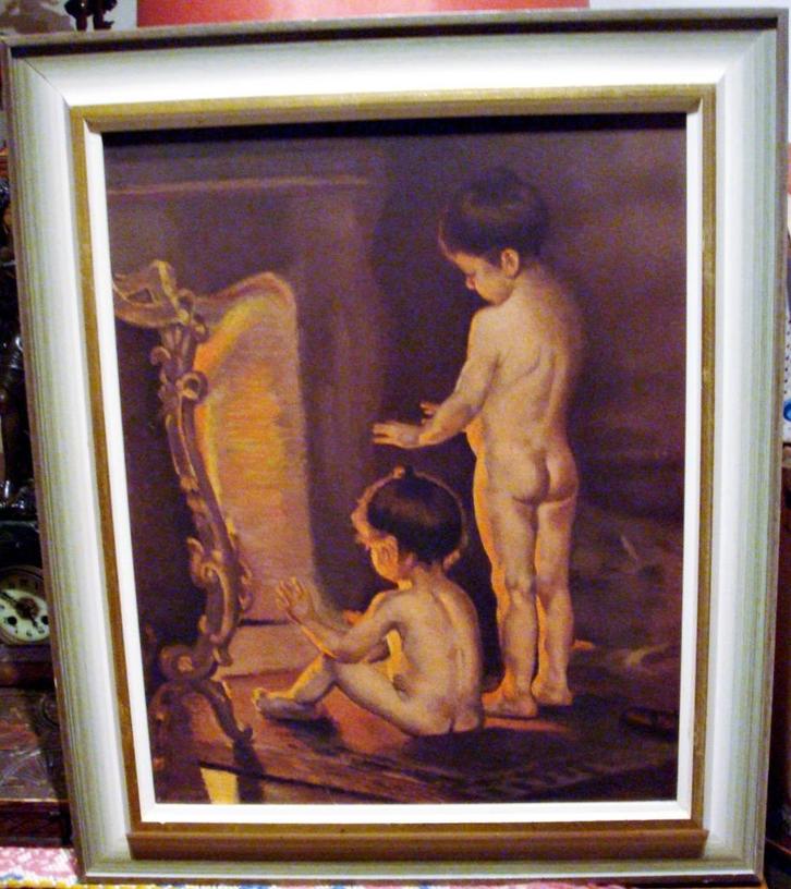 Cadre avec reproduction de "After the bath", Paul Peel, 1890, Antiquités & Art, Art | Peinture | Moderne, Enlèvement