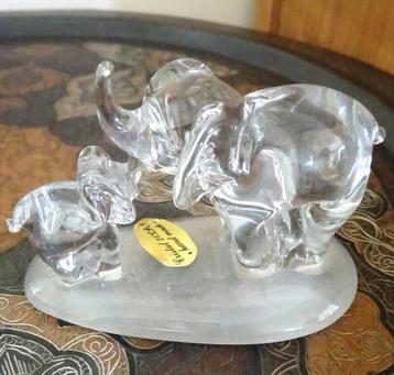 Belle statuette en cristal, handmade: éléphant et son petit