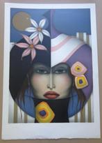 JEF VAN TUERENHOUT / VROUW MET BLOEM / ZEEFDRUK / 90x63cm, Ophalen of Verzenden