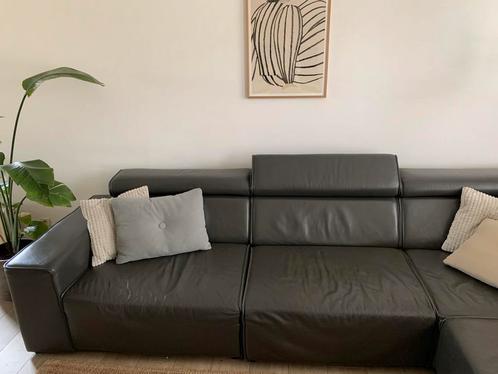 Lederen hoeksalon antracietgrijs, Huis en Inrichting, Zetels | Complete zithoeken, Gebruikt, Leer, Ophalen