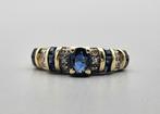 Gouden Vintage ring edelsteen saffier en diamant. 2024/148., Handtassen en Accessoires, Antieke sieraden, Ophalen of Verzenden