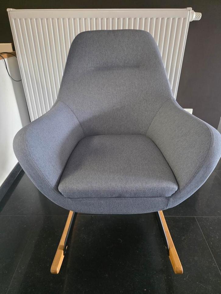Vends 2 fauteuils  à bascule tissu bleu clair, Huis en Inrichting, Stoelen, Zo goed als nieuw, Eén, Hout, Blauw, Ophalen