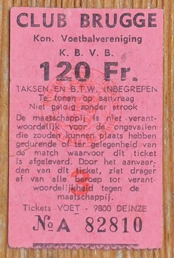 Oud voetbalticket Club Brugge 120 Fr. ticket foot beschikbaar voor biedingen