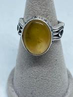 Prachtige zilveren ring met Amber maat 16, Jaune, Avec pierre précieuse, Argent, Femme