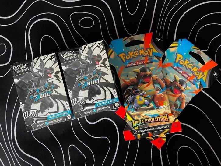 Black Bolt Booster Bundles + Mega Evolution boosters, Hobby en Vrije tijd, Verzamelkaartspellen | Pokémon, Nieuw, Booster, Foil