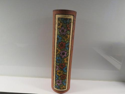 Vase cylindre en céramique studio vintage de fleurs signé, Antiquités & Art, Curiosités & Brocante, Enlèvement ou Envoi