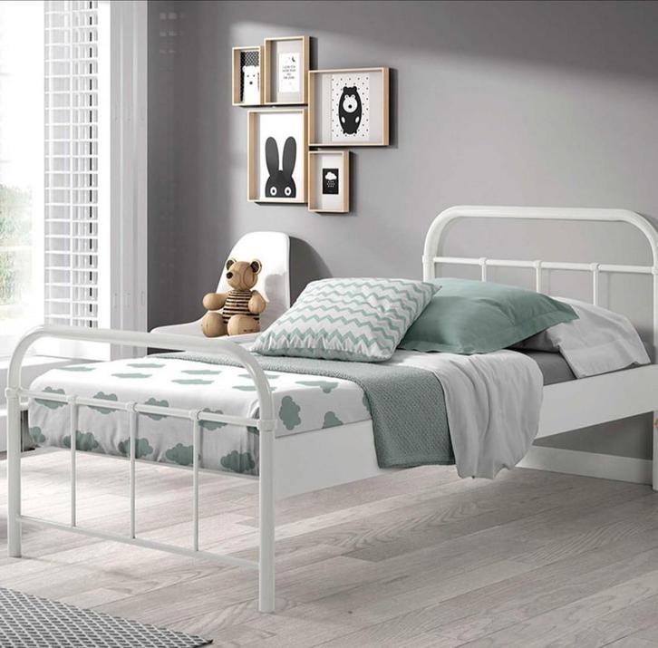 ️ Vipack eenpersoonsbed 90x200 cm wit metaal, Kinderen en Baby's, Kinderkamer | Bedden, Ophalen