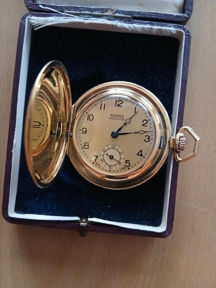 Pontiac zakhorloge verguld (support-choc) Swiss Made, Handtassen en Accessoires, Horloges | Antiek, Zakhorloge, Overige merken