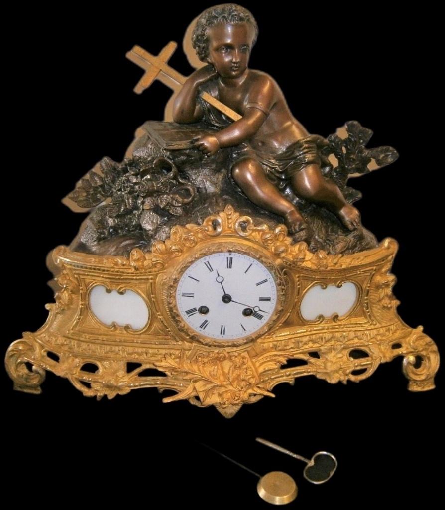 Pendule Klok Verguld Bladgoud Antiek Art Deco Slingerklok, Envoi