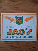 Oud bieretiket brouwerij Goethals Meulebeke Jag's, Verzamelen, Ophalen of Verzenden