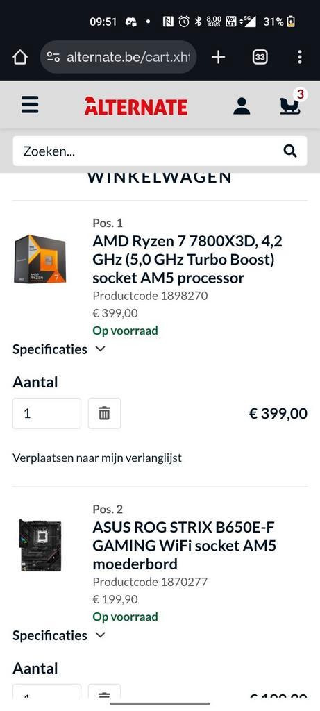 7800x3d upgrade set!!  beste combo !!, Computers en Software, Moederborden, Zo goed als nieuw, AMD, DDR5, Ophalen of Verzenden