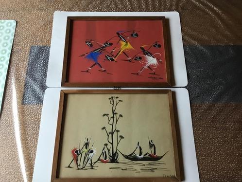 2 Congolese schilderijen aan het einde van de jaren 50, Antiek en Kunst, Antiek | Glaswerk en Kristal, Ophalen of Verzenden