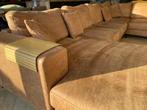 Zetel u-vorm, cognac met dubbele chaisse longue, Ophalen, Hoekbank, 300 cm of meer, Zo goed als nieuw