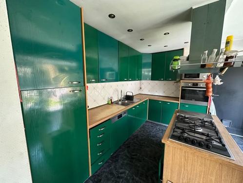Keuken te koop, Huis en Inrichting, Keuken | Complete keukens, Gebruikt, Hoekkeuken, Groen, Hout, Met kookeiland, Ophalen