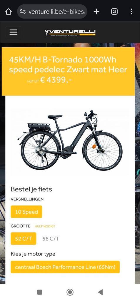 Elektrische fiets Venturelli B-Tornado 45km/u, van 2024, Fietsen en Brommers, Elektrische fietsen, Nieuw, 51 tot 55 cm, Ophalen