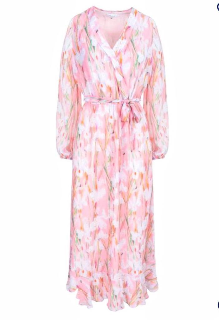 Lange gebloemde jurk,'Terre Bleue'! Mt/42. 1 keer gedragen!, Kleding | Dames, Jurken, Zo goed als nieuw, Maat 42/44 (L), Roze