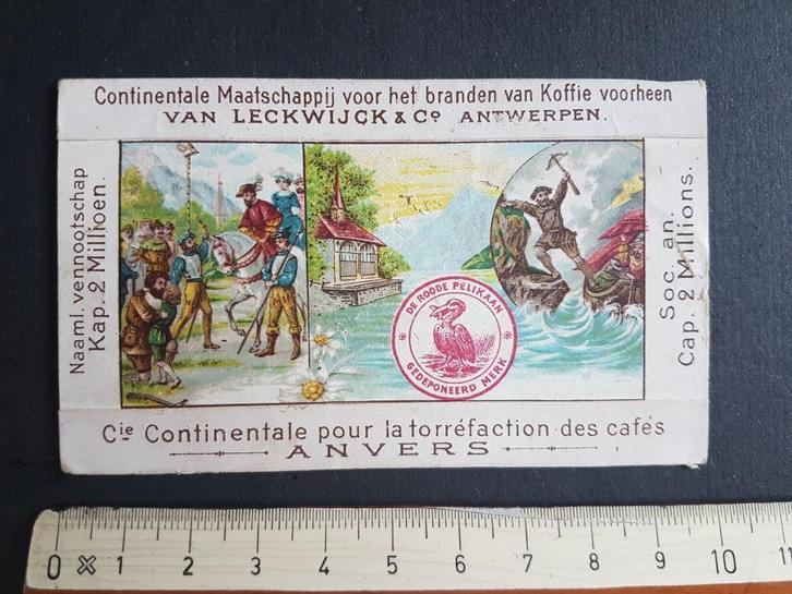 Chromo De Roode Pelikaan Antwerpen Koffie Van Leckwijck, Verzamelen, Foto's en Prenten, Gebruikt, Prent, Overige onderwerpen, Voor 1940