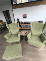 2 Oorfauteuils met voetenbank, Huis en Inrichting, Fauteuils, Ophalen, Zo goed als nieuw
