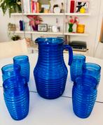 Service limonade une cruche et 6 verres bleu vintage, Collections, Comme neuf, Verre à eau