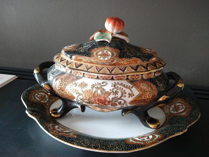 Japans aardewerk - Satsumi - kom + dienblad, Antiek en Kunst, Antiek | Porselein, Ophalen