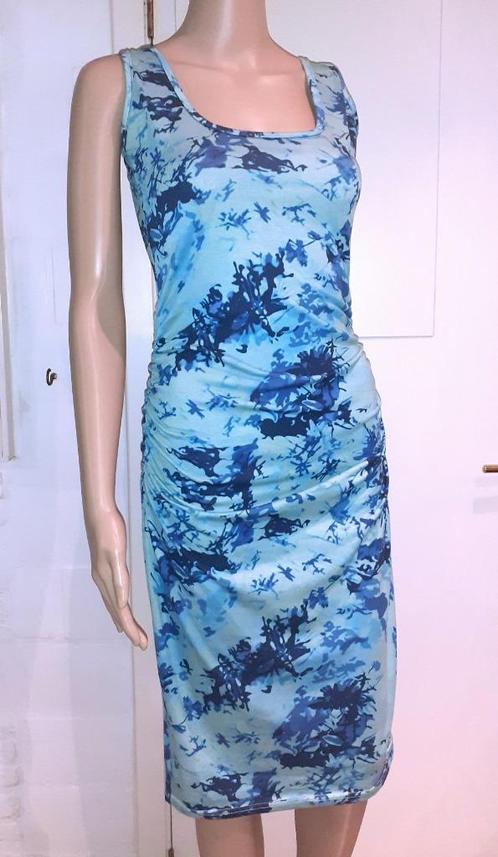 Midi Jurk blauw marmer patroon S of 36, Kleding | Dames, Jurken, Nieuw, Maat 36 (S), Blauw, Onder de knie, Verzenden