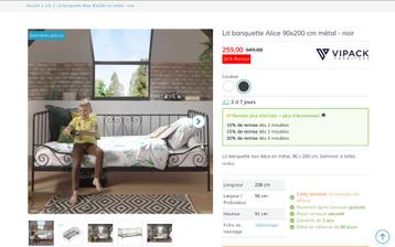Metalen slaapbank Alice 90x200 cm met matras => 60€ beschikbaar voor biedingen