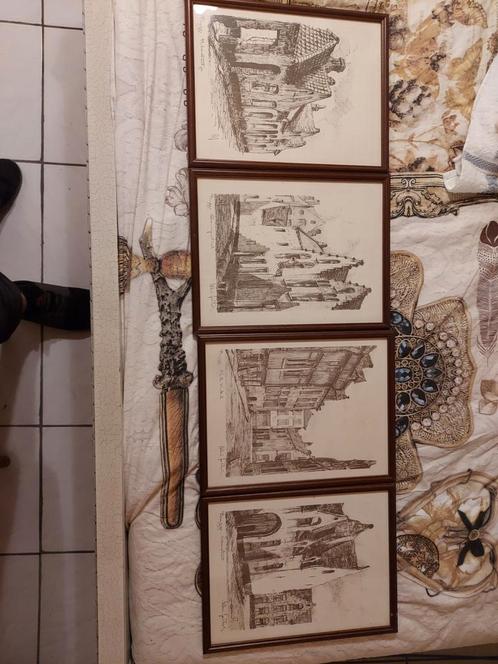 Serie van 4 oude pen- en inkt tekeningen van Brugge, Antiek en Kunst, Kunst | Tekeningen en Fotografie, Ophalen of Verzenden