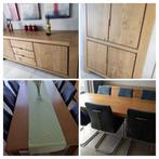 Eetkamer met dressoir, bar, tafel met of zonder 6 stoelen, Huis en Inrichting, Ophalen, Gebruikt, Massief eik modern, 4 tot 6 stoelen