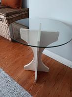 Table basse en travertin et verre, Maison & Meubles, Comme neuf, Modern, Rond, 50 à 100 cm