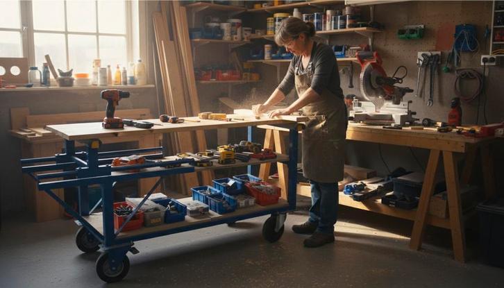 Établi mobile avec 4 roues pivotantes, Bricolage & Construction, Établis, Comme neuf, 170 cm ou plus, Enlèvement ou Envoi