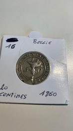 Munt België 20 centimes 1860, Postzegels en Munten, Ophalen of Verzenden
