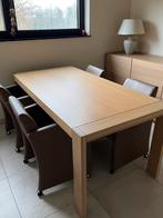 Eettafel en 4 stoelen op wieltjes, Ophalen, Zo goed als nieuw, Modern klassiek, 4 tot 6 stoelen