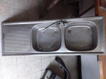 Dubbele inbouw spoelbak inox met kraan en afvoer, Enlèvement, 25 à 50 cm, Gris, 100 à 150 cm