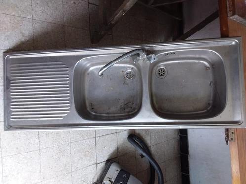 Dubbele inbouw spoelbak inox met kraan en afvoer, Huis en Inrichting, Keuken | Keukenelementen, 100 tot 150 cm, 25 tot 50 cm, Grijs