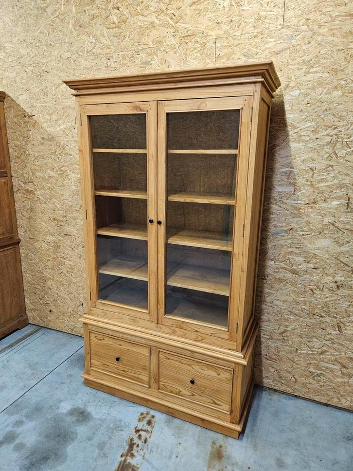 Mooie massief teakhouten vitrinekast/buffetkast 120cm, Huis en Inrichting, Kasten | Buffetkasten, Gebruikt, Ophalen