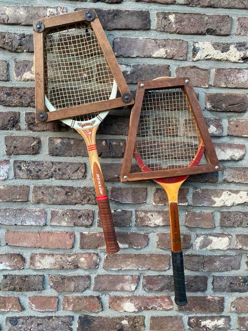 vintage retro DUNLOP en DONNAY tennisracket in frame, Sport en Fitness, Tennis, Gebruikt, Racket, Dunlop, Ophalen of Verzenden