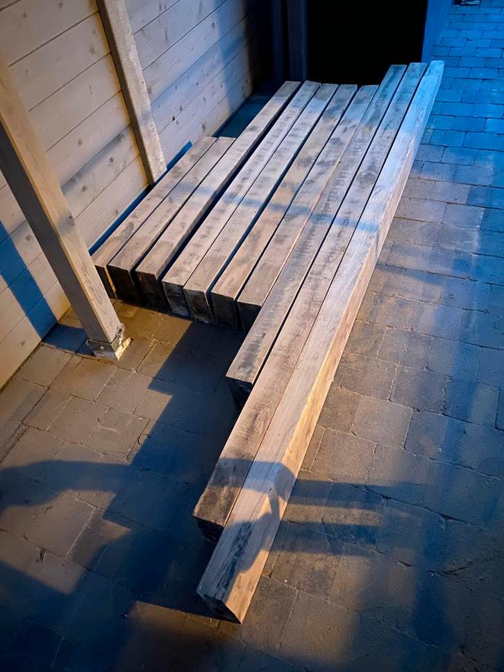 Droge eiken balken geschuurd - 17 lopende meter, Tuin en Terras, Palen, Balken en Planken, Zo goed als nieuw, Balken, Ophalen