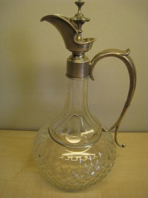 Kristallen karaf voor drank, met zilver beslag en handvat, Antiek en Kunst, Antiek | Glaswerk en Kristal, Ophalen of Verzenden
