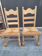 Zes massieve eiken stoelen, Huis en Inrichting, Vijf, Zes of meer stoelen, Rustiek, Zo goed als nieuw, Hout