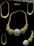 Ketting geel wit lengte 48cm tweedehands, Handtassen en Accessoires, Kettingen, Verzenden, Zo goed als nieuw, Geel, Overige materialen