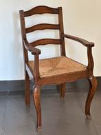 Franse antieke ‘grootvader’stoel met armleuning - eik - riet, Ophalen